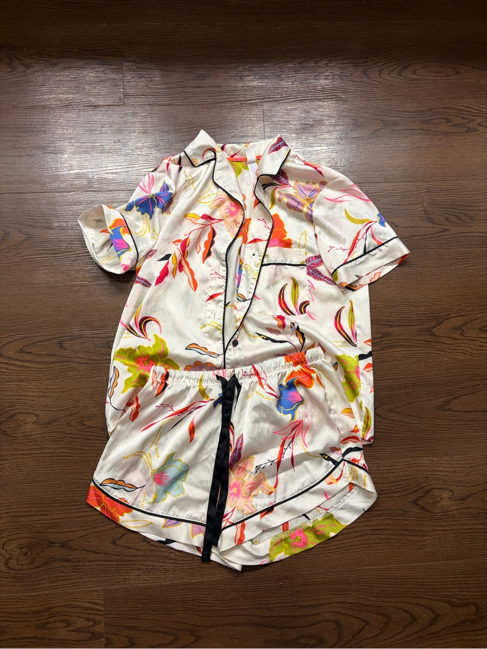 Target Cream Floral Short-Sleeve Pajama Set with Multicolor Print